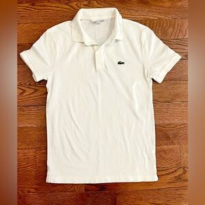 Lacoste Men's Polo Shirt in White with Green Logo Slim Fit